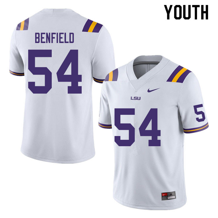 Youth #54 Aaron Benfield LSU Tigers College Football Jerseys Sale-White - Click Image to Close